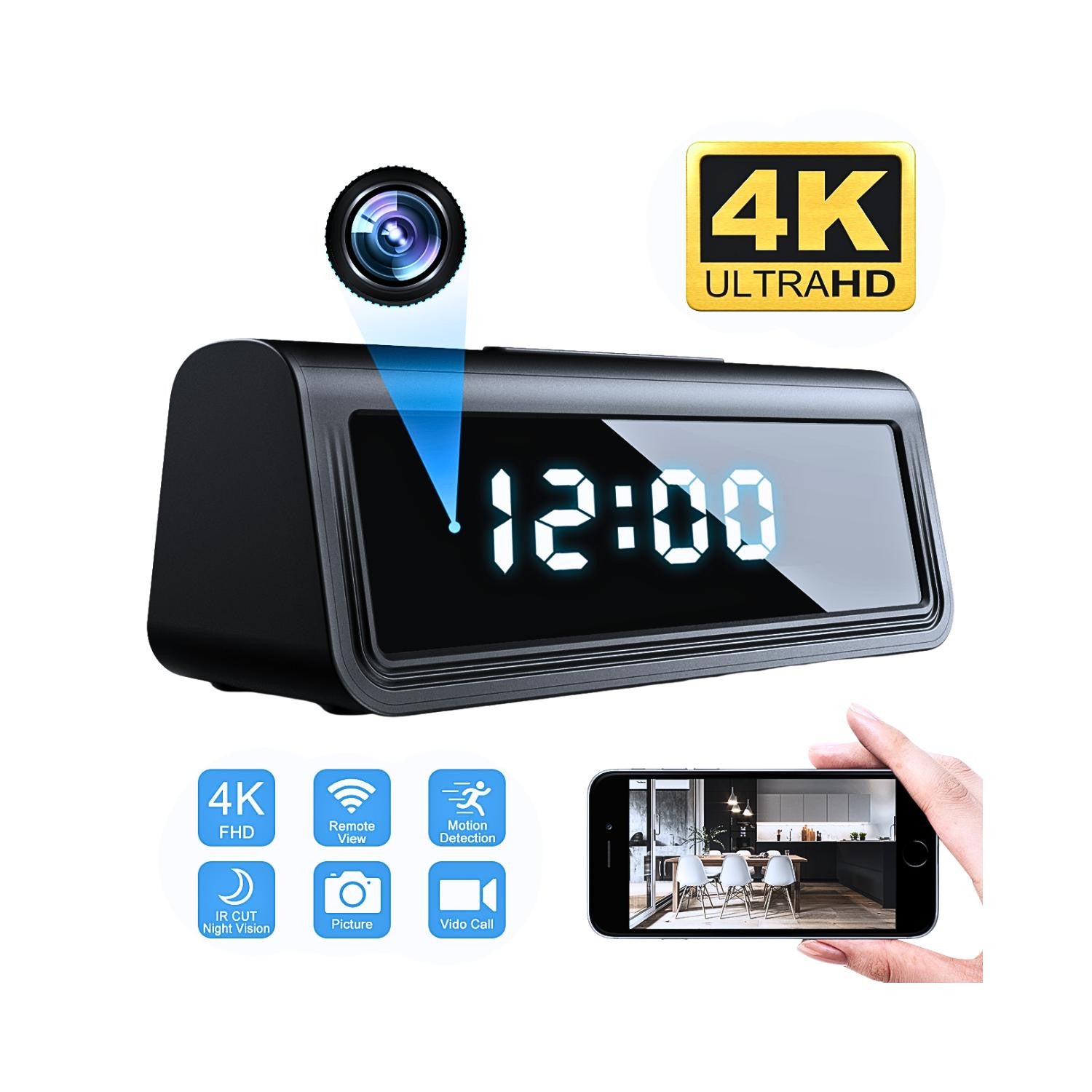 4K Table Alarm WIFI Spy Hidden Mini Clock Audio Video Camera Recorder 4K Table Alarm WIFI Spy Hidden Mini Clock Audio Video Camera Recorder